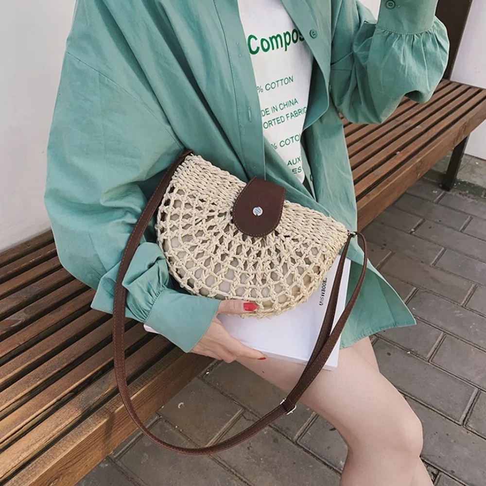 ROME Straw Shoulder Crossbody Weaving Bag Beach - Picture 8 of 8